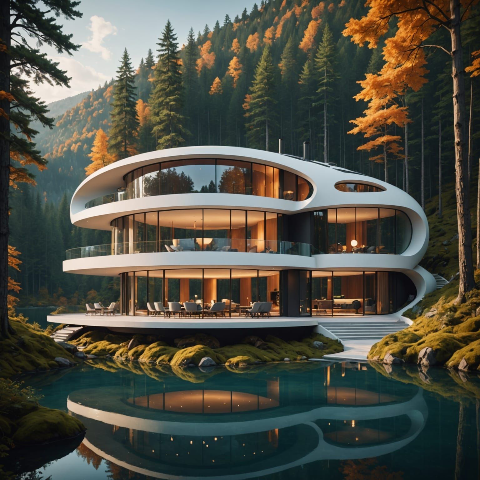 Neo-Futuristic Luxury Mansion in Dense Forest