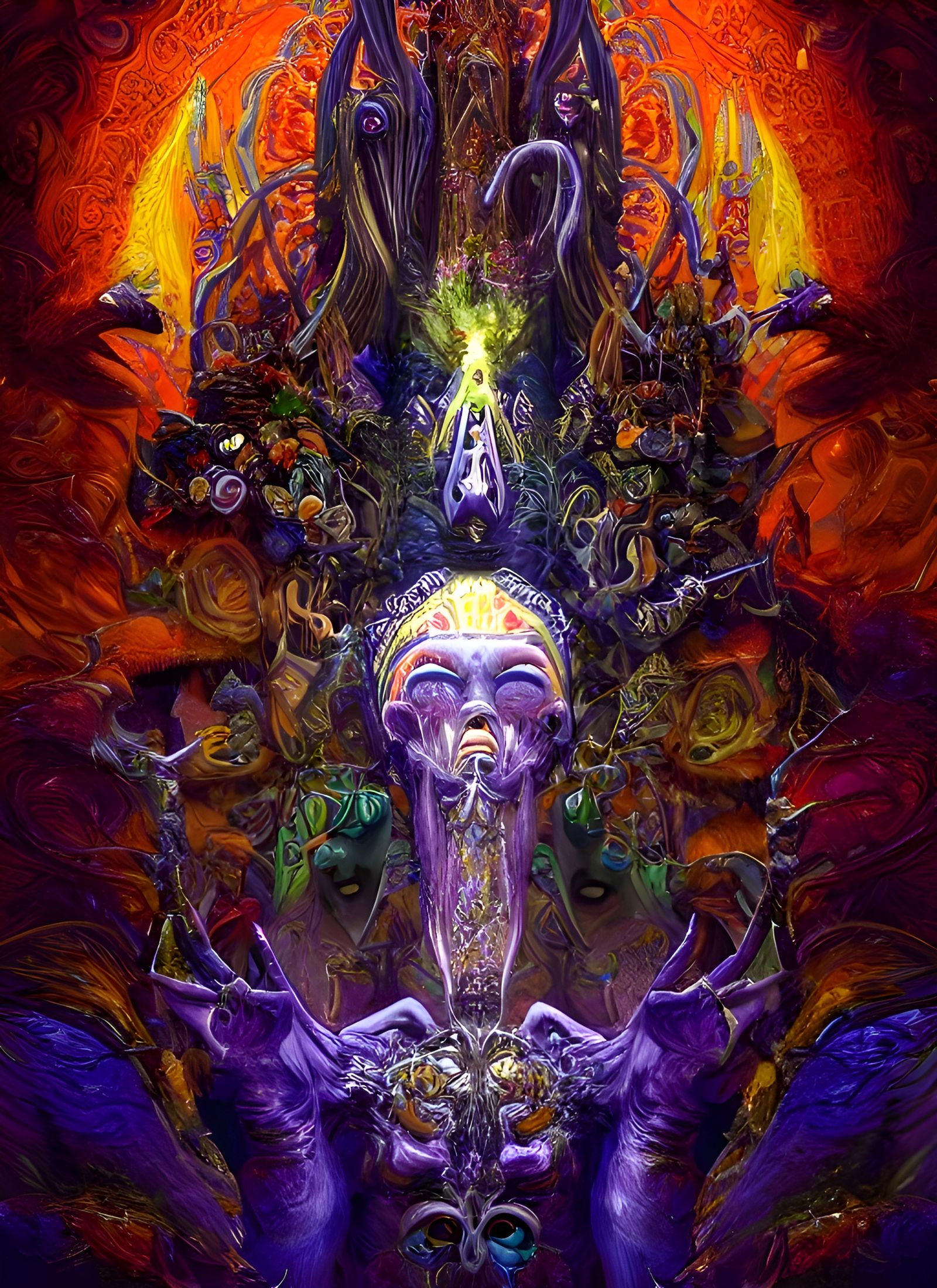 Psychedelic Nephilim Altar in Hyperreal Digital Art