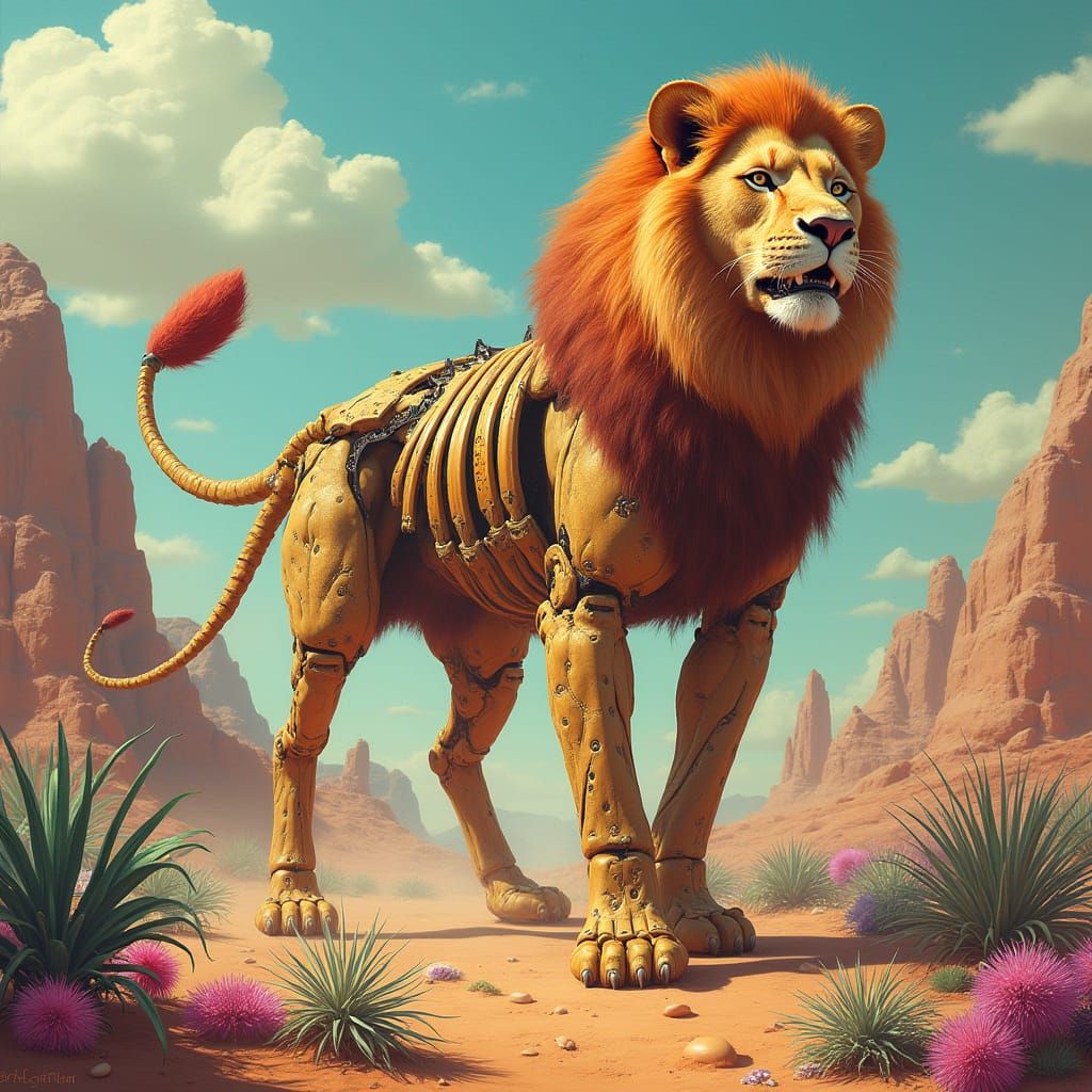 Lion-Scorpion Hybrid Creature in a Desert-Jungle
