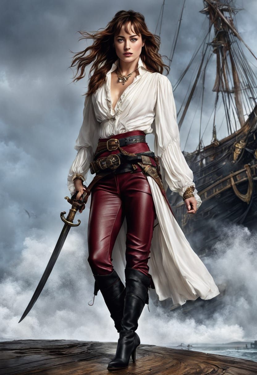 Dakota Johnson as a Pirate with Cutlass Sword