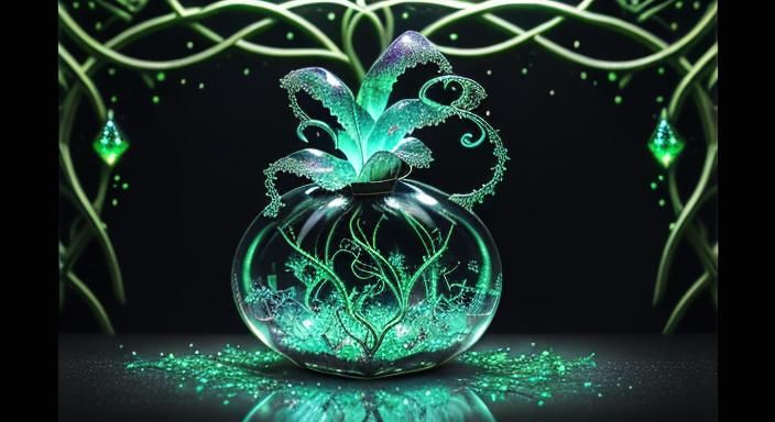 Crystal Pomegranate with Filigree Vines: Luminous Fantasy