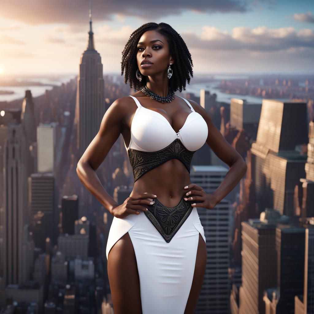 Giant Woman Holds Empire State Building: Fantasy Art