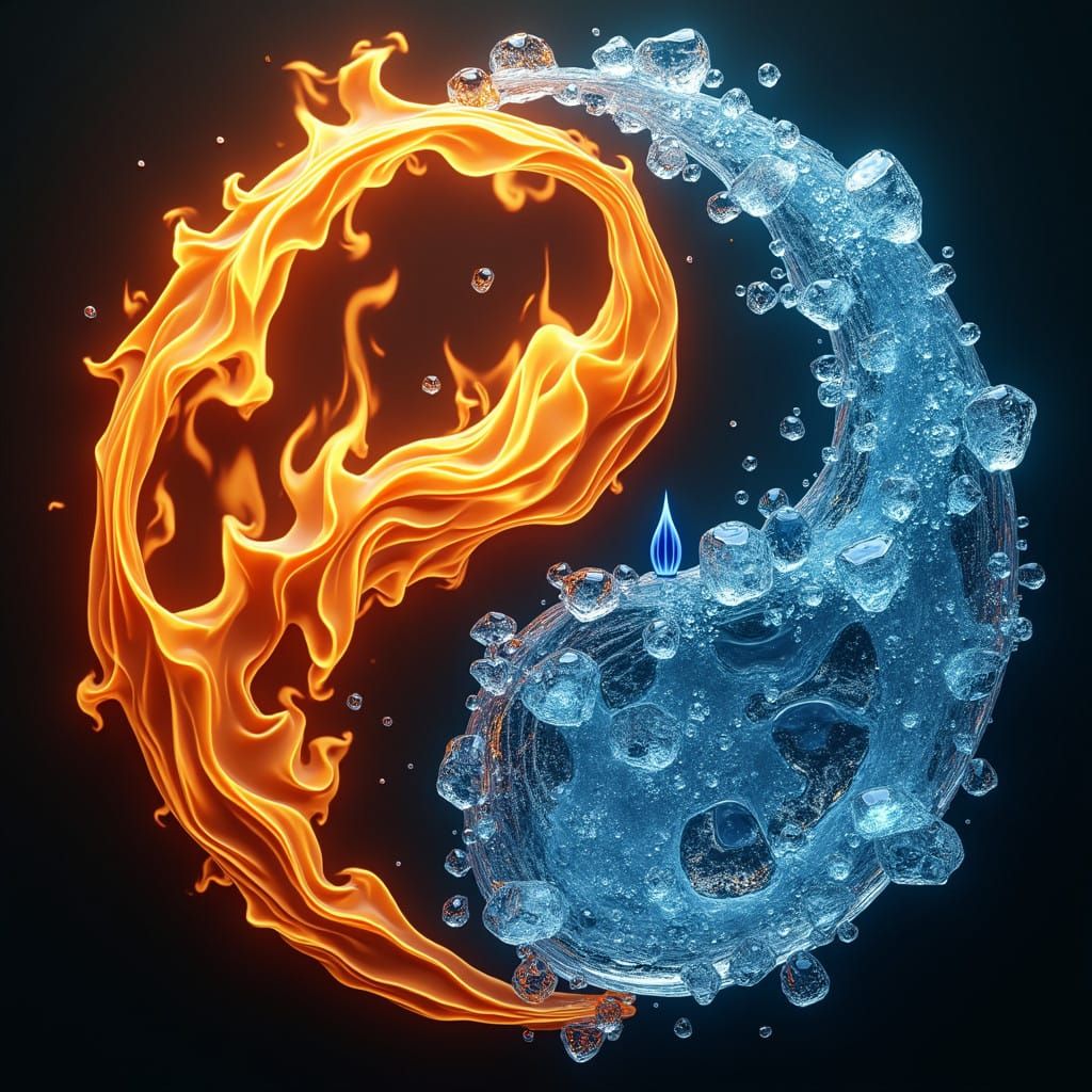 Surreal Balance of Opposites in Vibrant Flames and Cool Ice