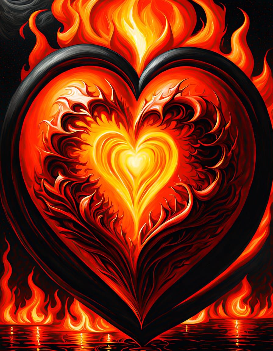 Fiery Heart Floating in Dark Void