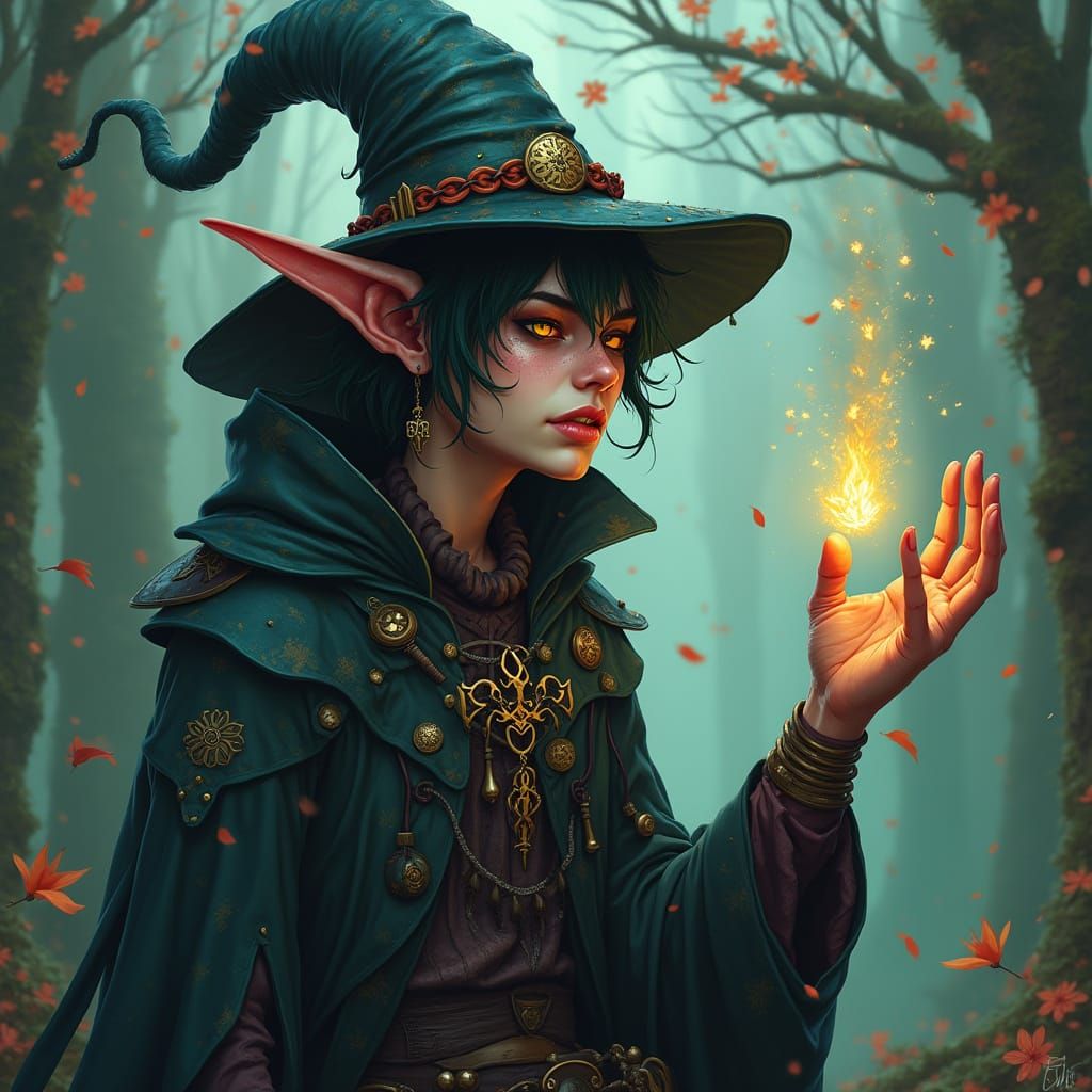 Punk Druidic Elven Sorcerer in Whimsical Style