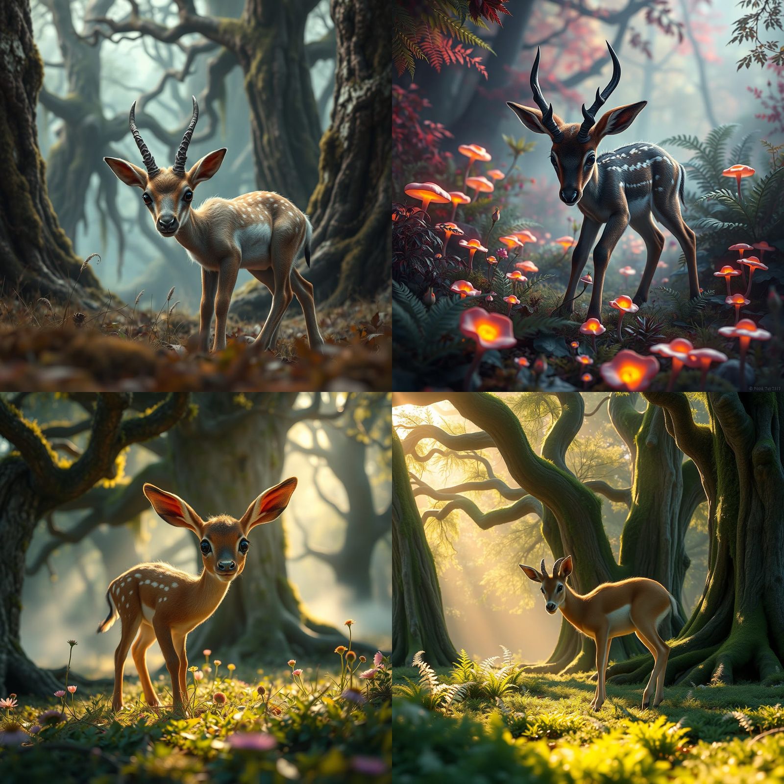 Baby Antelope Grazing in Woodlands: Fantasy Concept Art