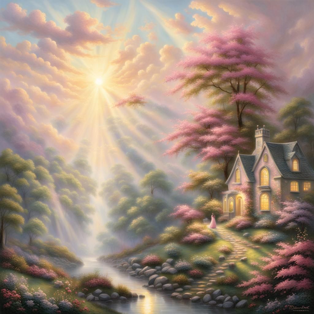 Ethereal Lady in Pink in a Dreamlike Setting