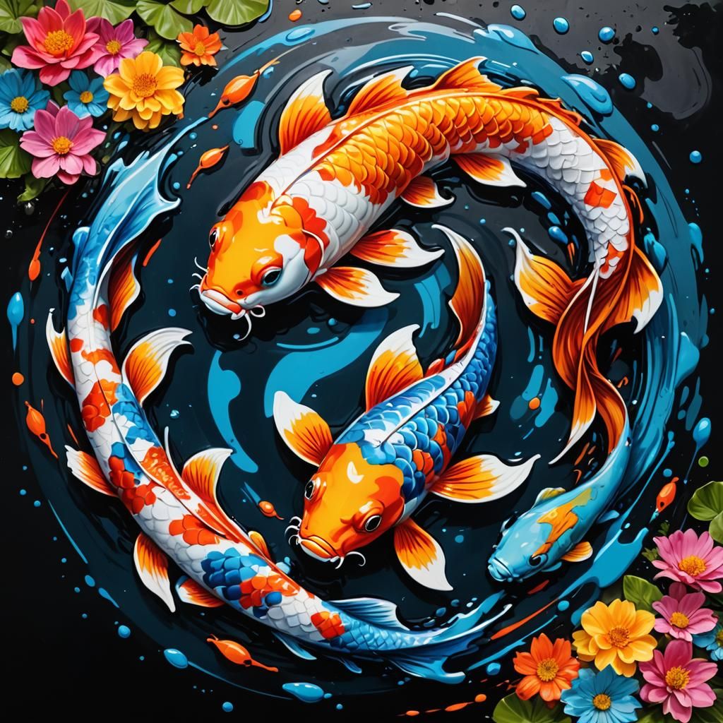 Koi Fish Yin Yang in Graffiti Art Style