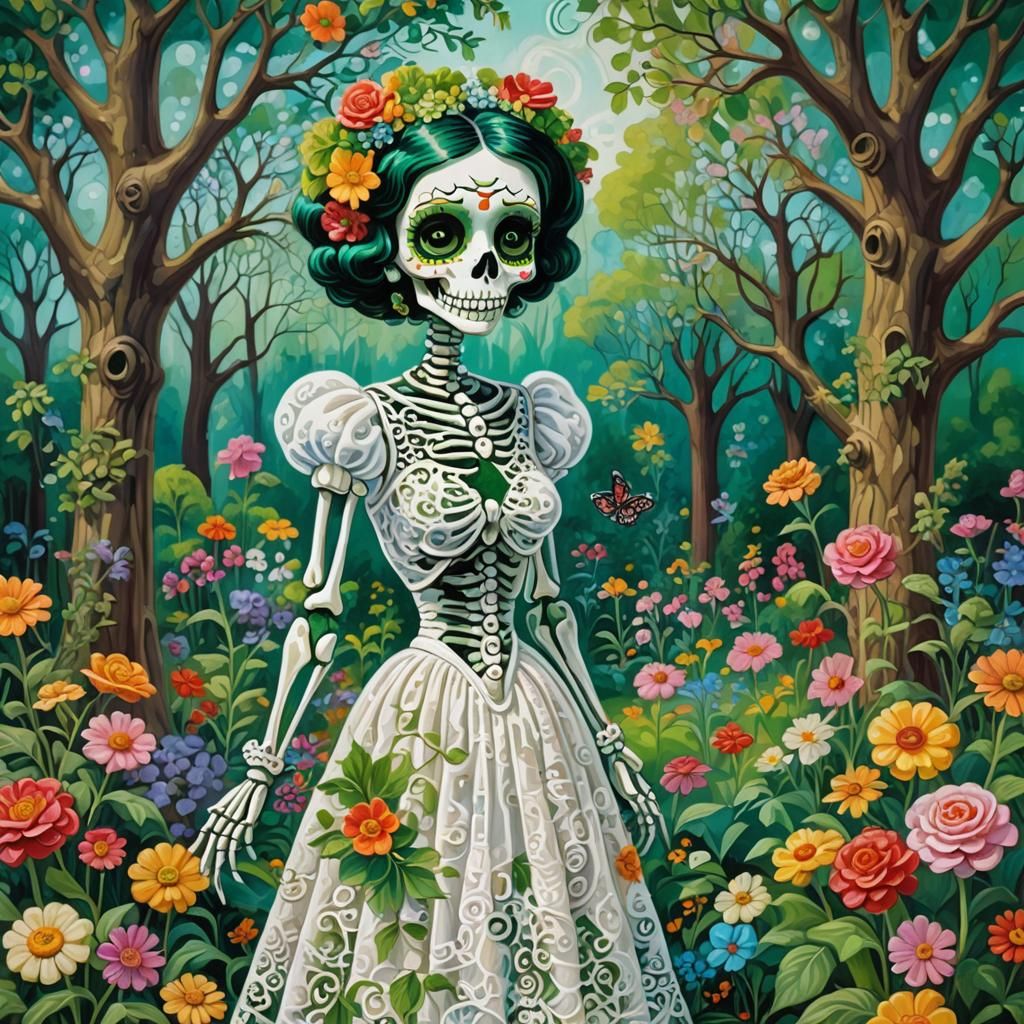 Betty Boop Skeleton in Rococo Garden