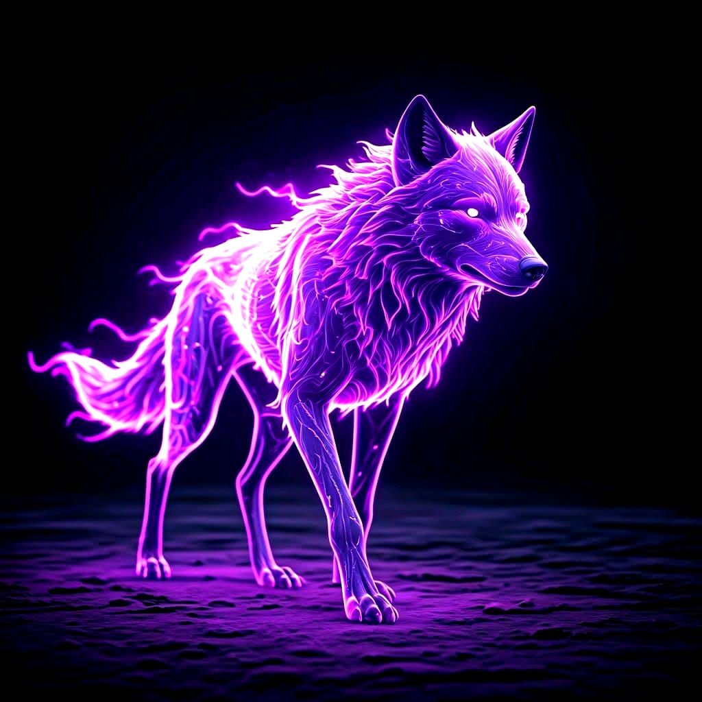 Glowing Purple Light Wolf in Cinematic Style