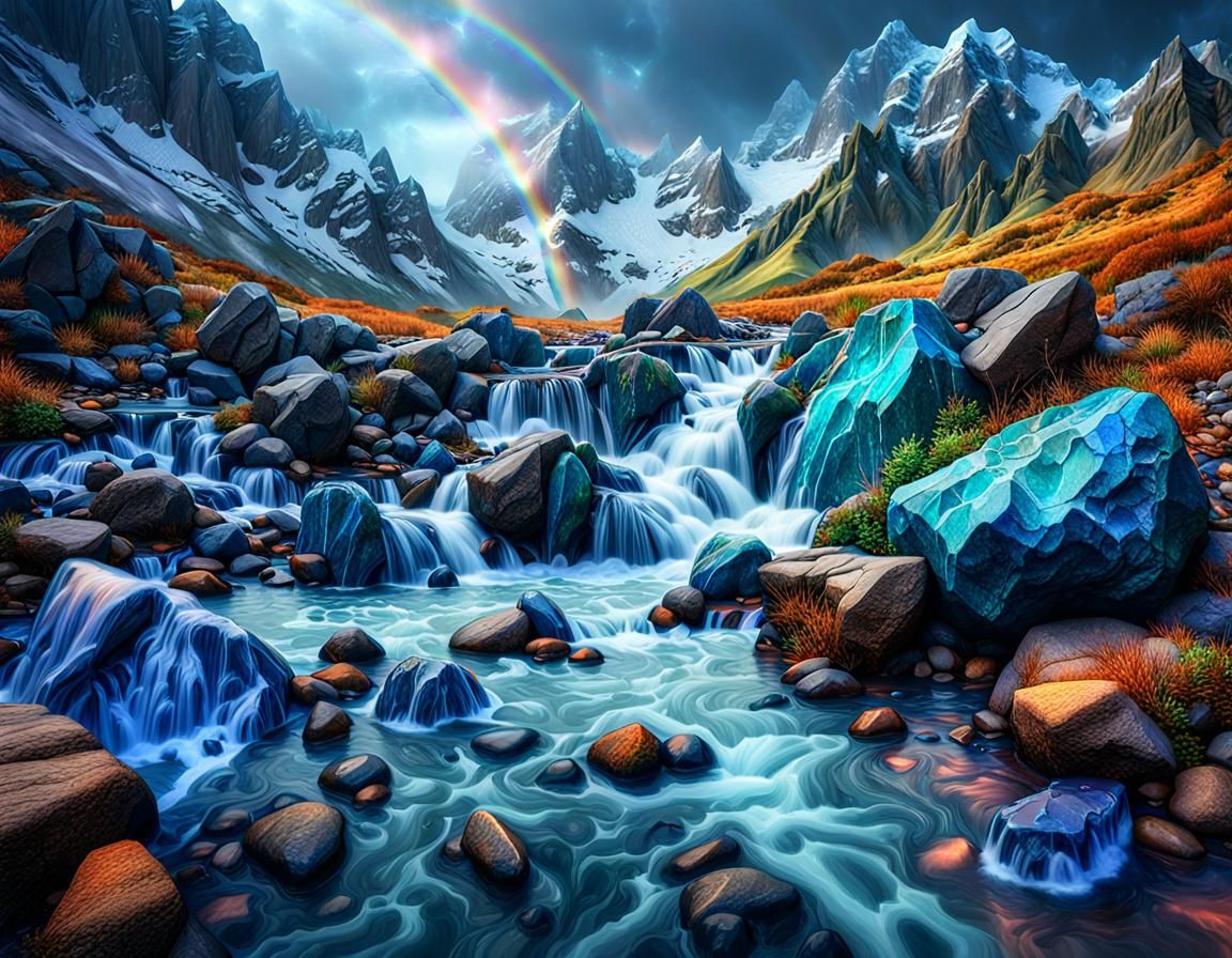 Hyperrealistic Rainbow Trout in Iced Mountain Torrent