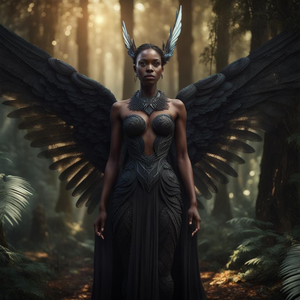 Hyperrealistic Black Enchantress in African Forest