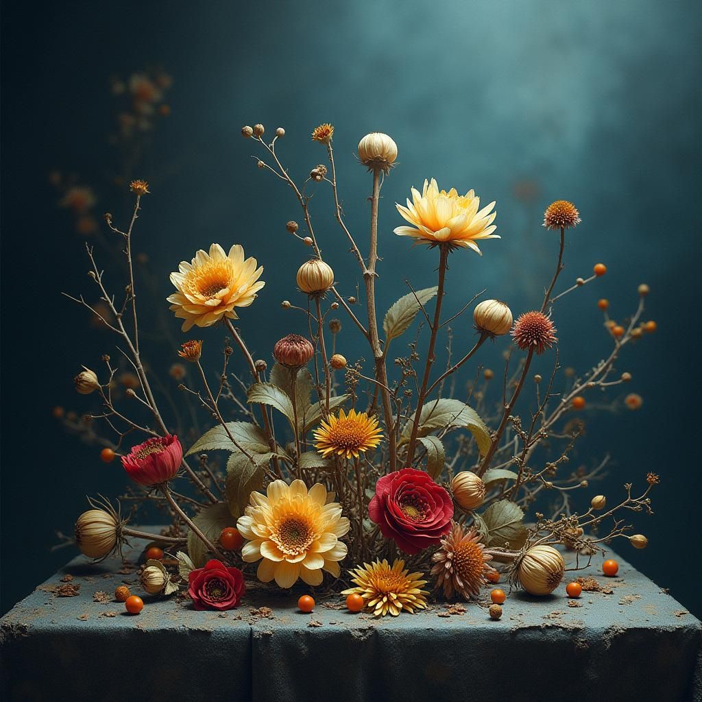 Mystical Still Life: Desiccated Flowers in Watercolour
