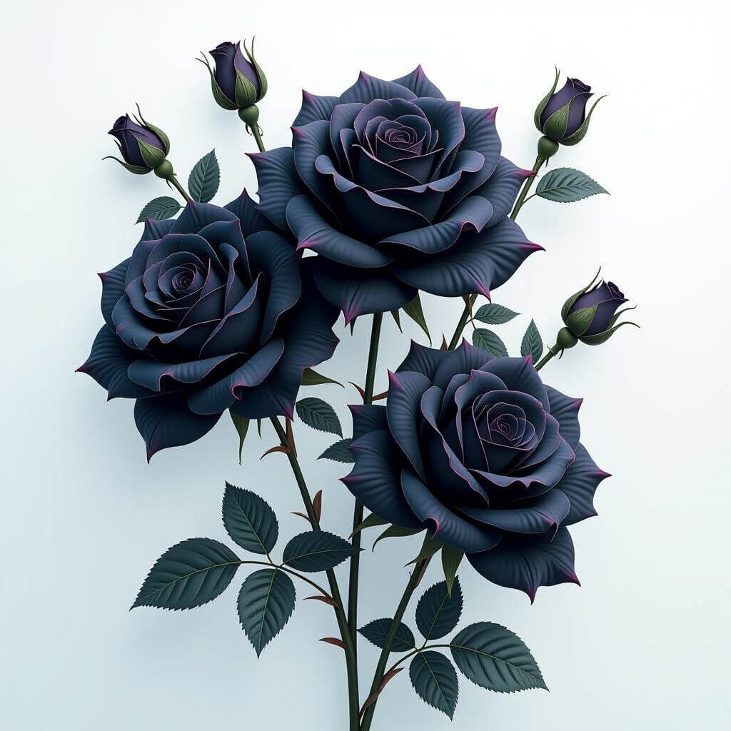 Intricately Detailed Black Roses in Fantasy Matte Painting S...
