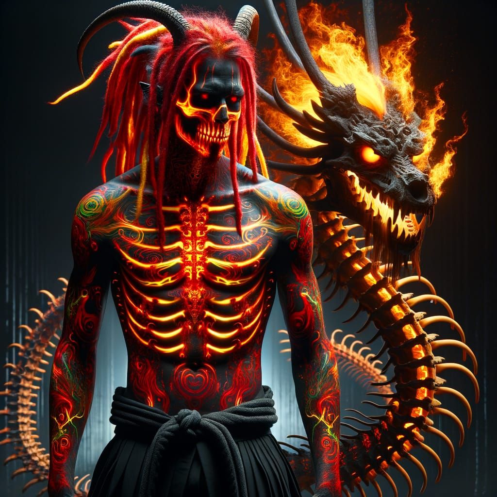 Cyberpunk Demon Confronts Ancient Dragon