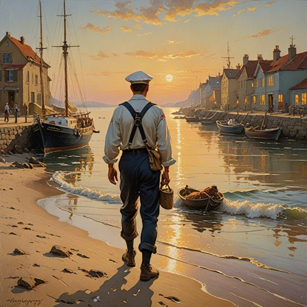 Impressionist Oil Painting: Sailor's Warm Welcome Home