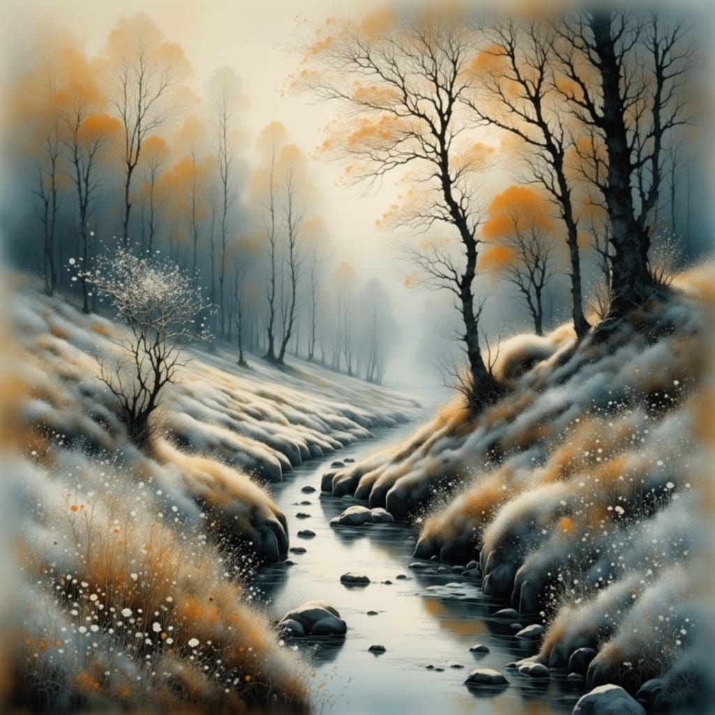 Meticulous First Frost Landscape in Intricate Detail