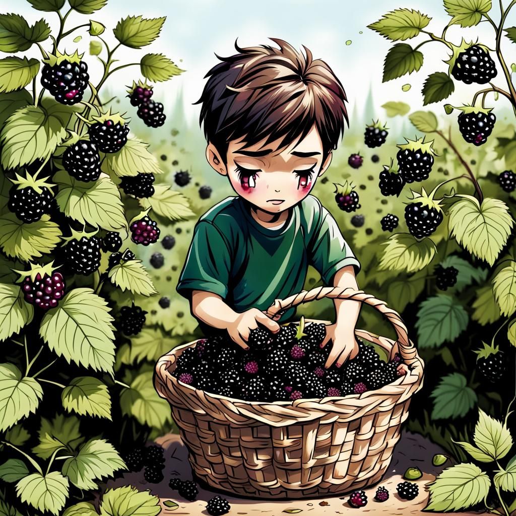 Chibi Blackberry Boy Picking Berries