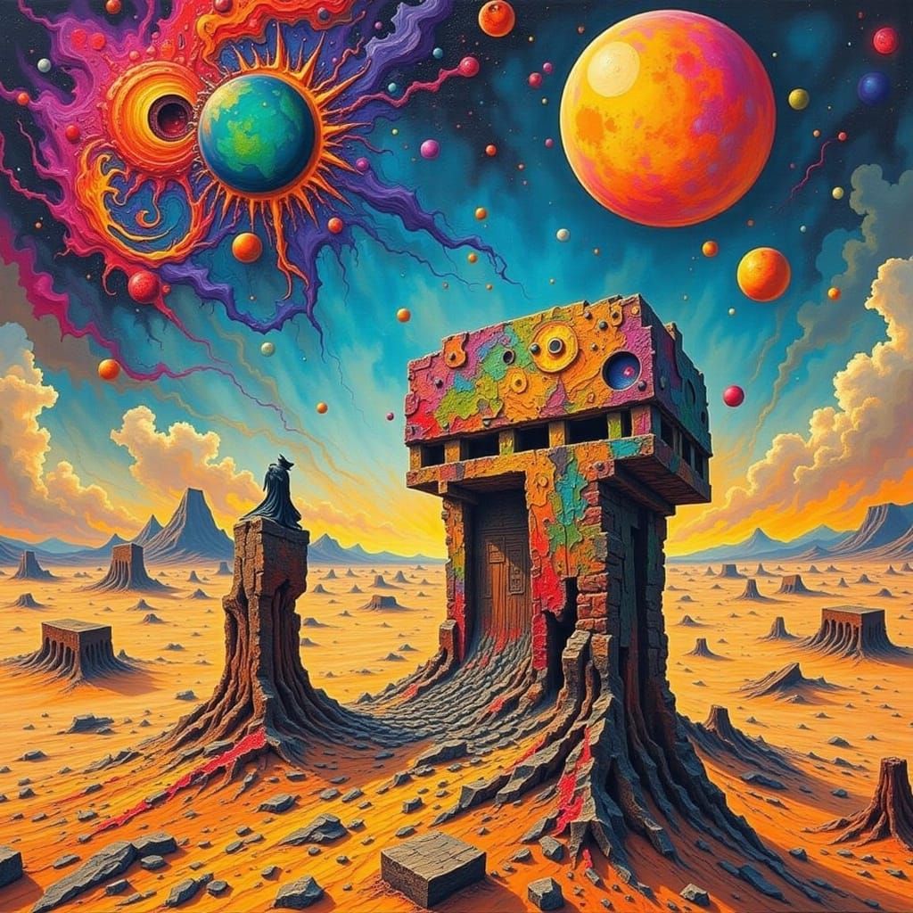 Psychedelic Sand People in Surreal Landscape