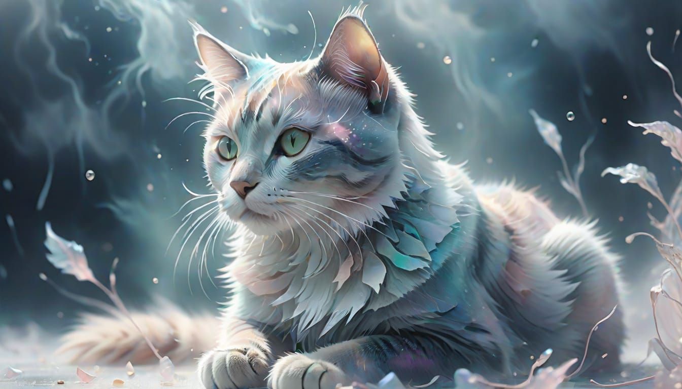 Ethereal Mist Cat in Hyper-Realistic Digital Art