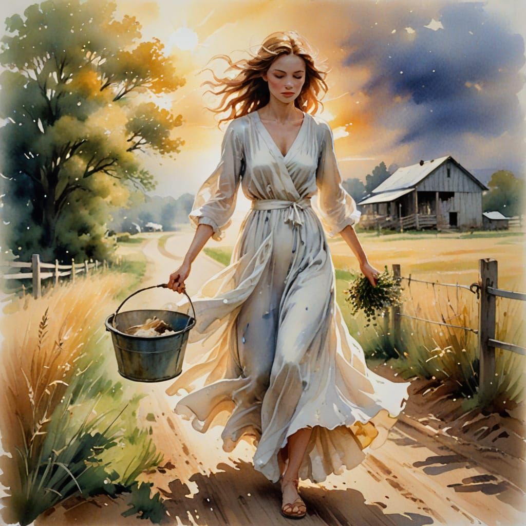 Ethereal Watercolor Portrait of a Woman in Flight