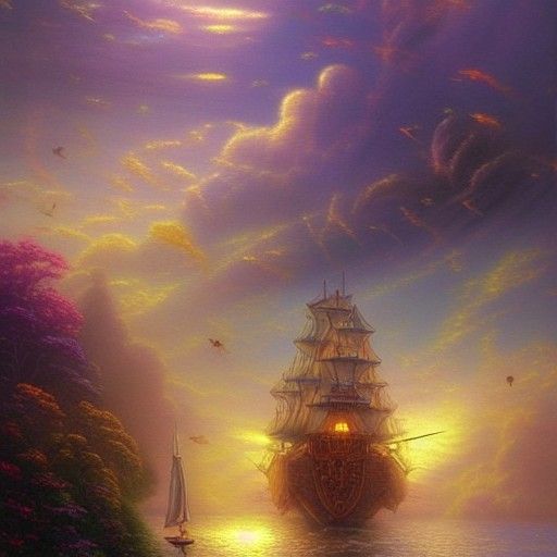 Flying Pirate Ship in Ethereal Fantasy Style