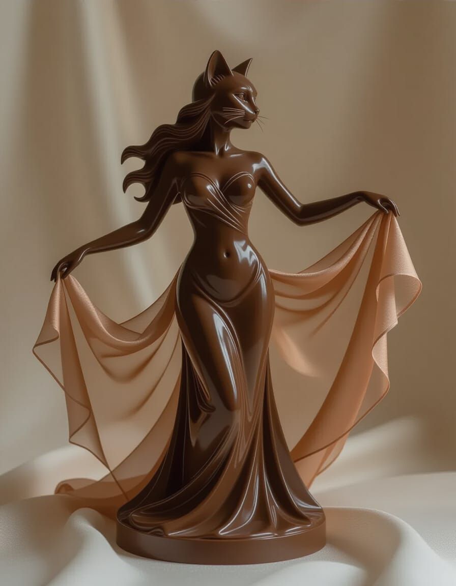 Chocolate Cat Enchantress in Windswept Silk Dress