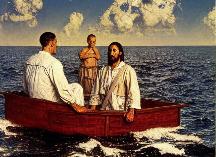 Jesus in the Sea of Galilee, Illustrative Painting