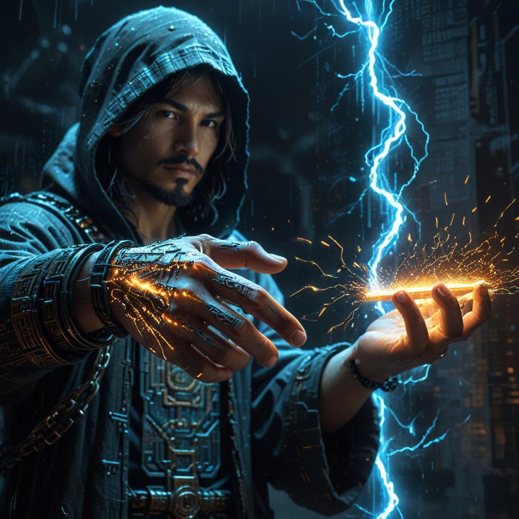 Cyberpunk Renaissance Vision of Bitcoin Genesis