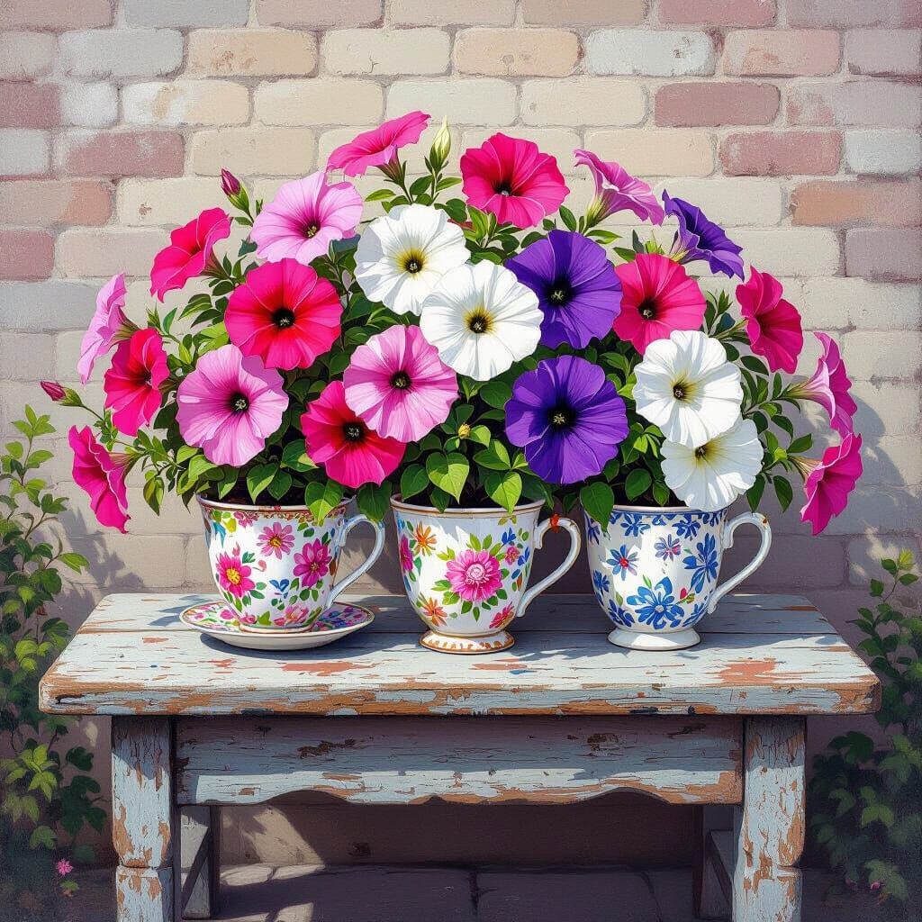 Petunias Bursting from Painted Cups: Graffiti Art