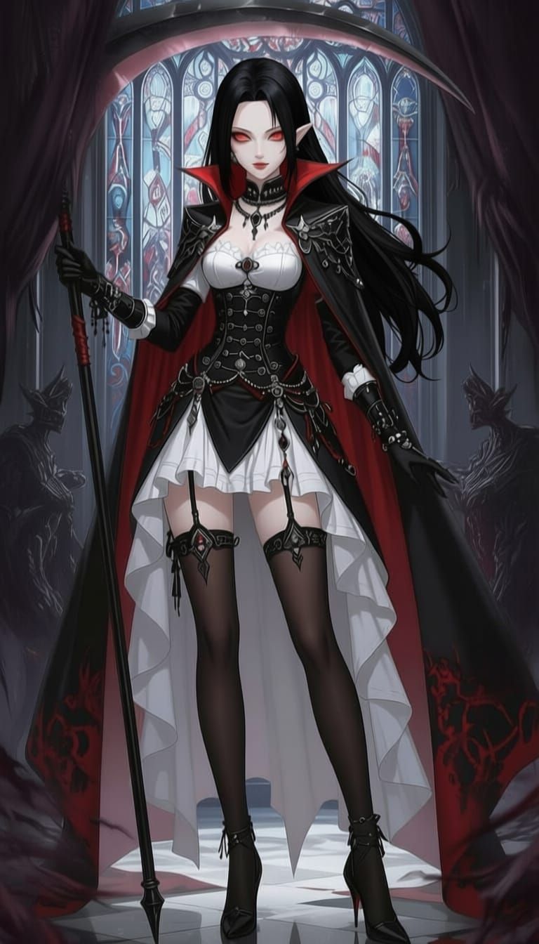 Anime Vampire Admiral in Gothic Royal Dress with Scythe