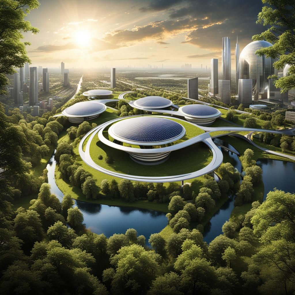 Futuristic Terraced Cityscape with Solar Energy