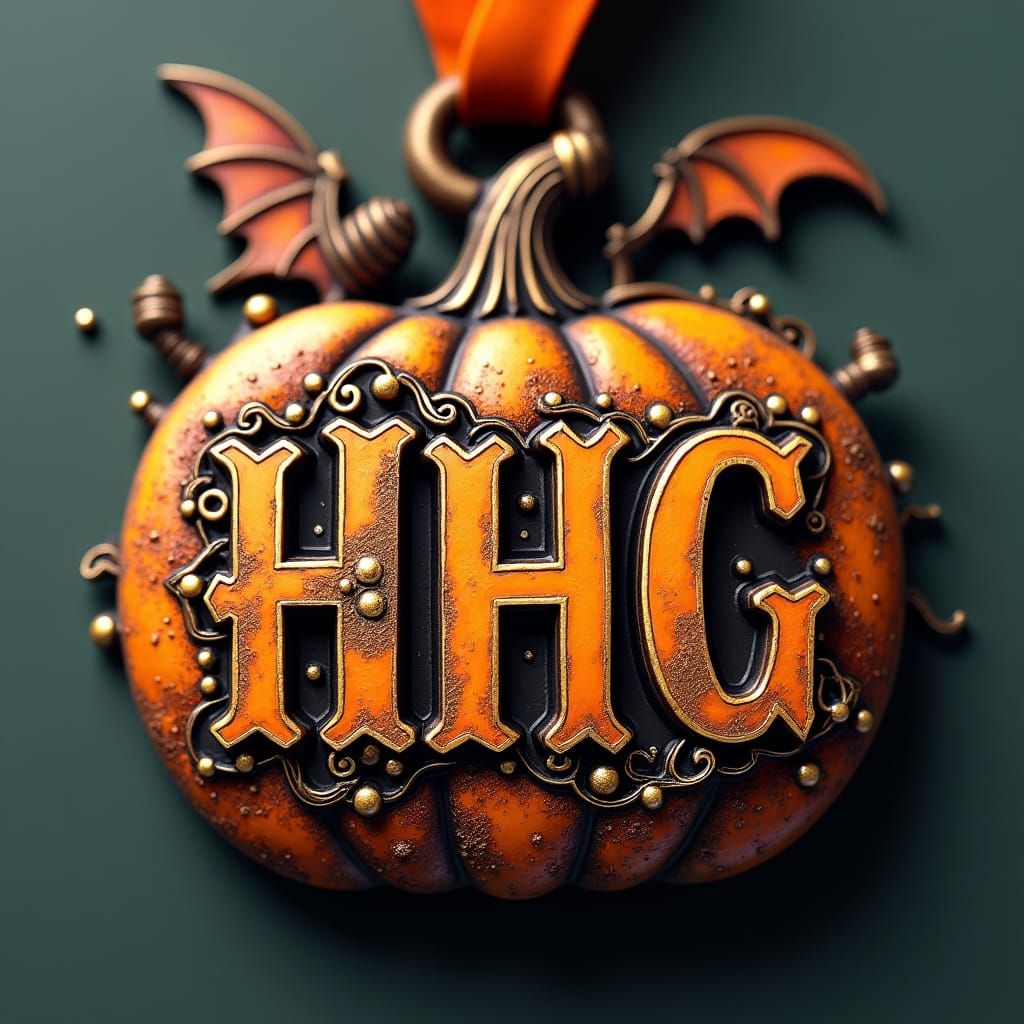 Whimsical Halloween Pumpkin Sports Medal with Steampunk Flai...