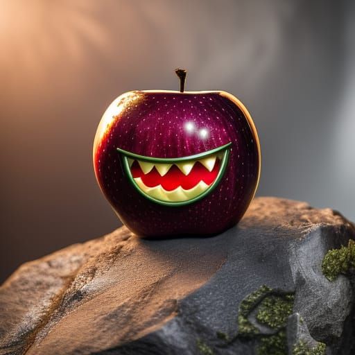 Fantasy Apple with Mouth: Hyperdetailed Concept Art