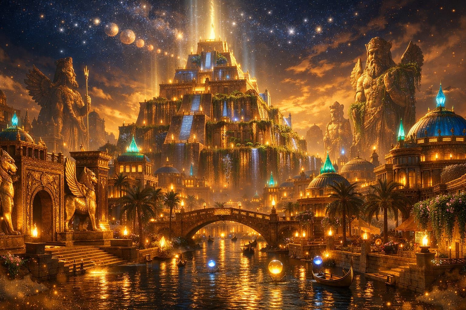 Magical Ancient Babylon With Ziggurats and Glowing Runes