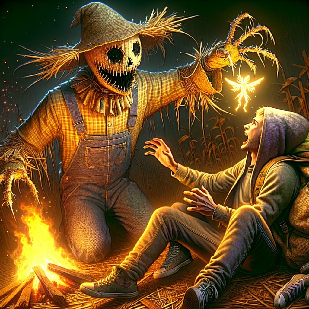 a scary scarecrow, don't sleep in the open in the early autu...