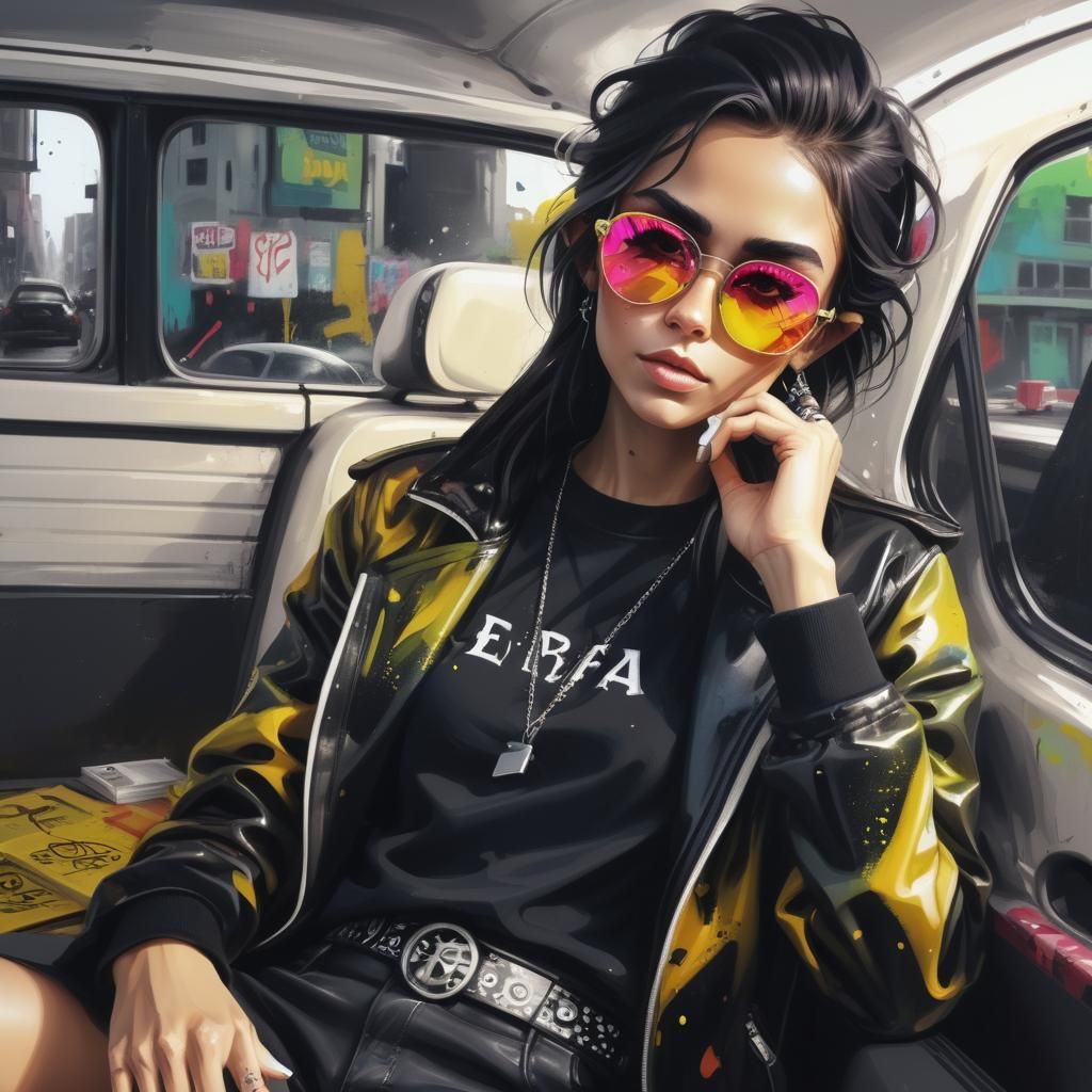 Cool Elf Woman in Sunglasses: Graffiti Art