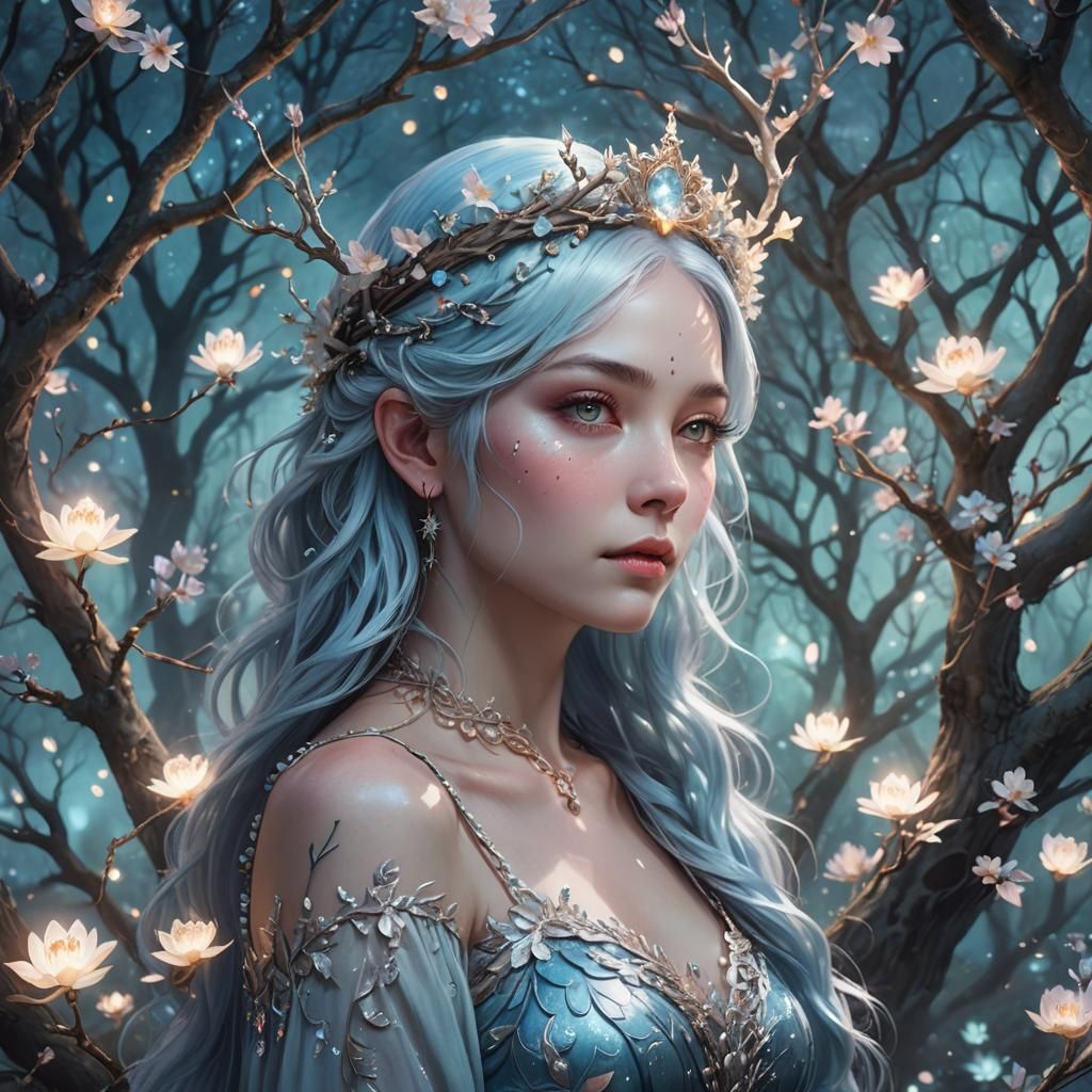 Mystical Being in Moonlit Grove: Fantasy Concept Art