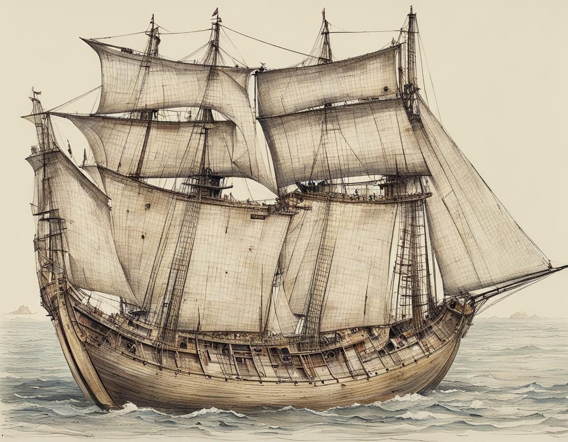 Medieval Cog Sailing Vessel Illustration