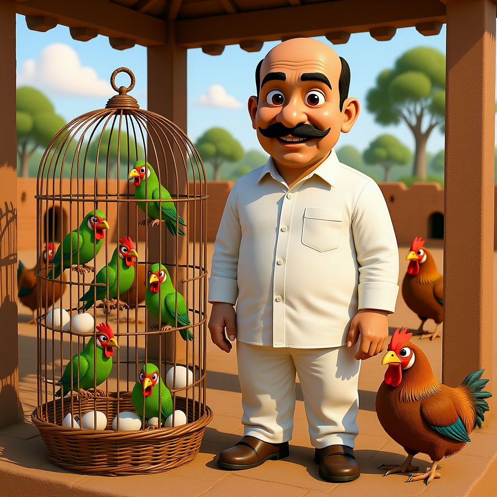 Vibrant Green Parrot in 3D Cartoon Style