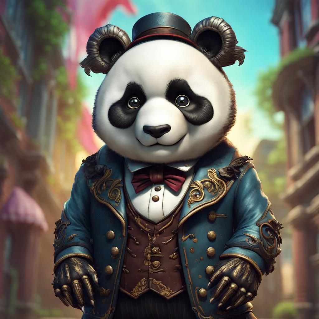 Victorian Panda Monster in Hyperrealistic Digital Art