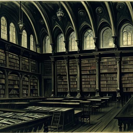Darkly Lit Ancient Vampire Library in Expressionist Style
