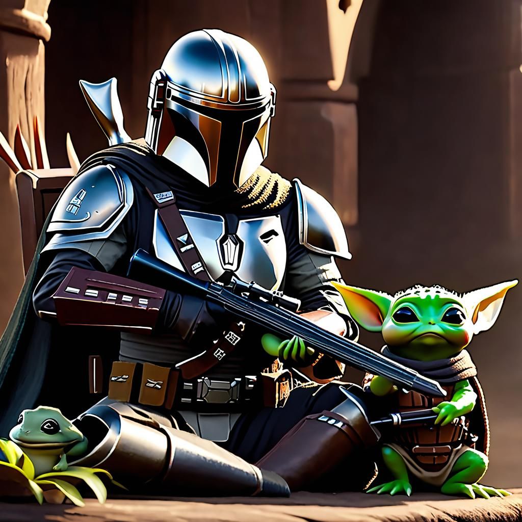 Grogu and The Mandalorian: Frog Snack Time