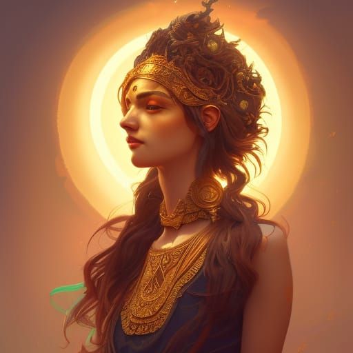 Radiant Sun Goddess Portrait in Hyperdetailed Style