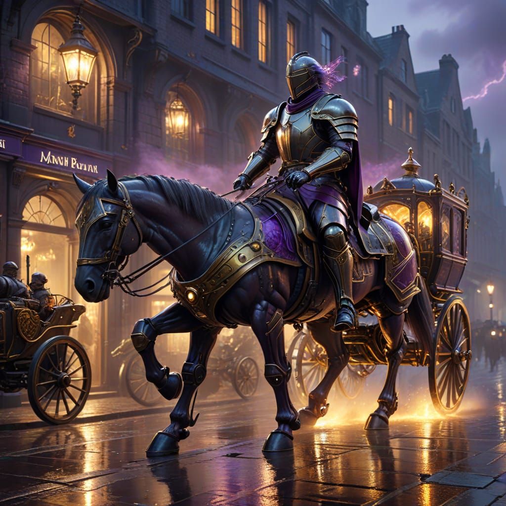 Knight on Robotic Steed in Victorian London