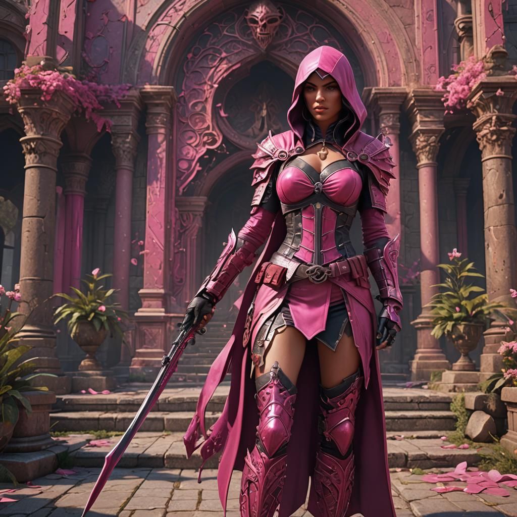 Girly Assassin in Pink: Detailed Matte Painting