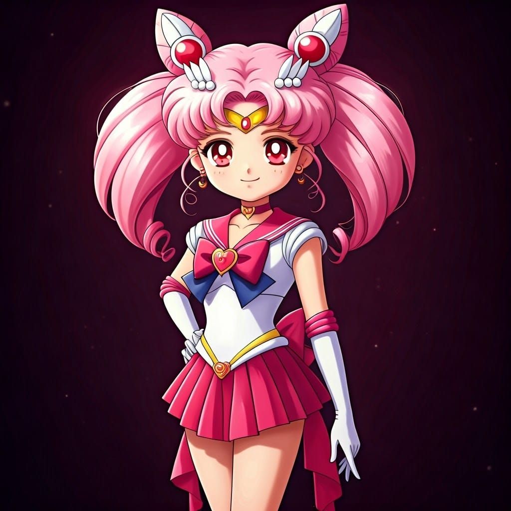 Chibi Sailor Girl in Vibrant Pink Sailor Uniform with Heart-...