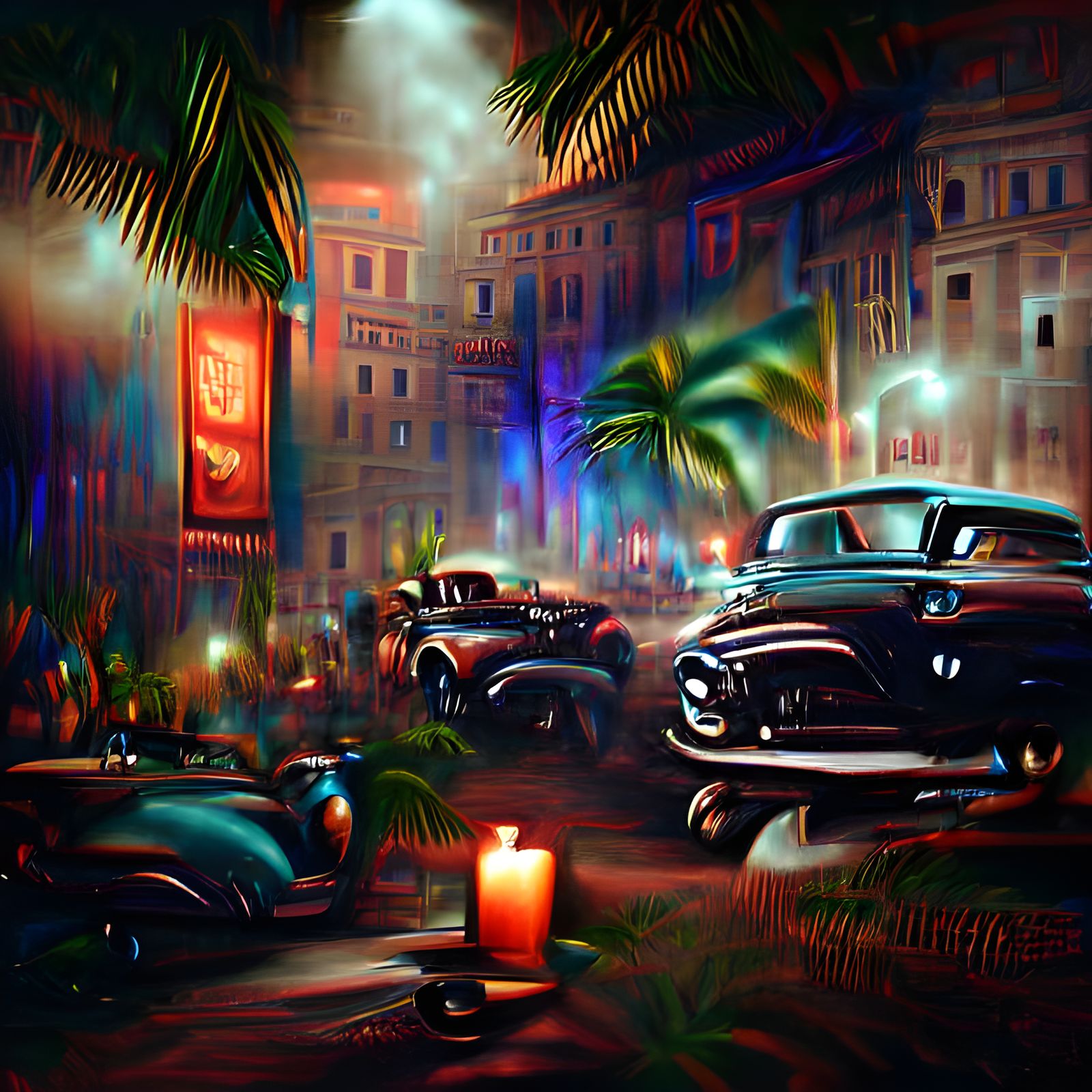 Havana Nights: Retro Synthwave Film Noir Painting
