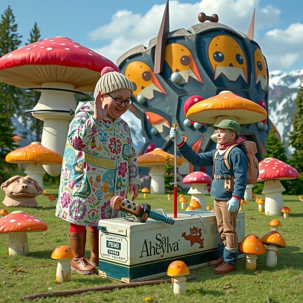 Snowy Encounter with Inflatable Figure, Syd Mead Style