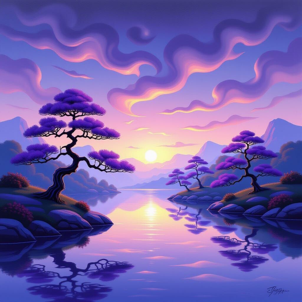 Misty Purple Bonsai by Surreal River Landscape